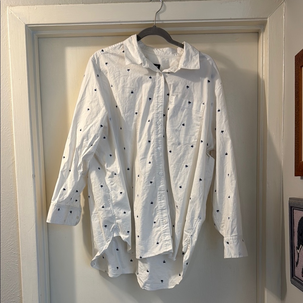 Lands' End White and Black Blouse with Relaxed Fit